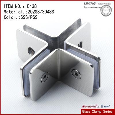 Toughened 4 way square cross glass holding clamp